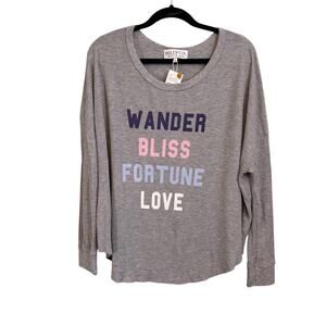 Wild Fox Wander Bliss Fortune Love Thermal Long Sleeve Top Women Medium Gray NWT